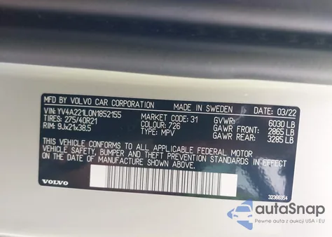 2022 Volvo Xc90 T6 Inscription 6 Passenger z USA, uszkodzony, nr VIN YV4A221L0N1852155